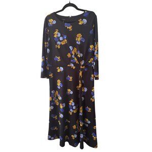 Talbots Womens Floral Knot Waist Dress Size 16 Polyester Spandex Blend